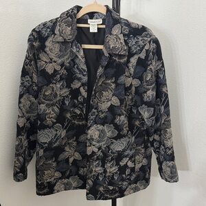 Coldwater Creek Women's Black and Gray Floral Blazer